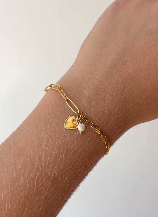 Bracelet double chaîne - coeur