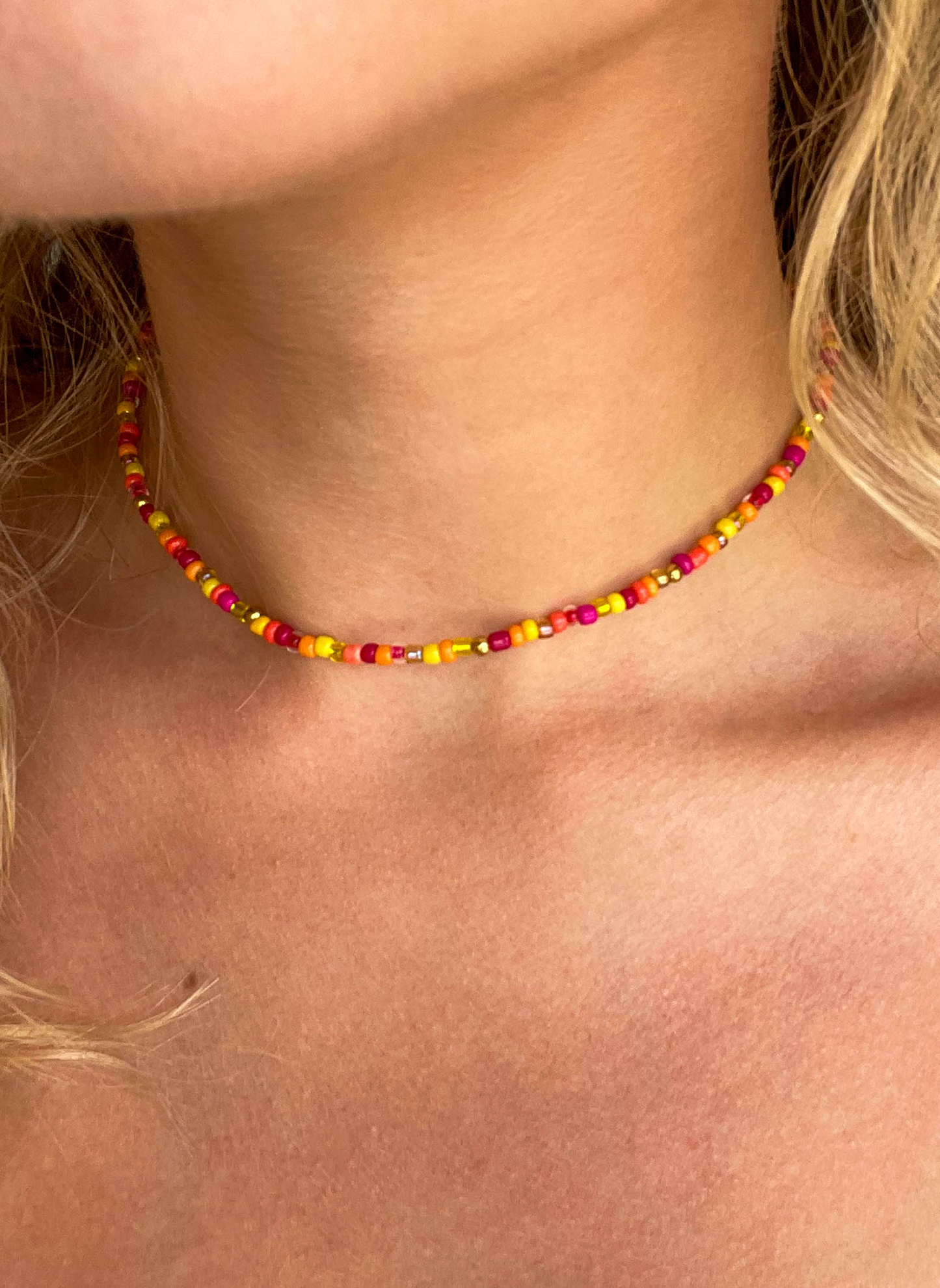 Collier de perles - Rose et jaune