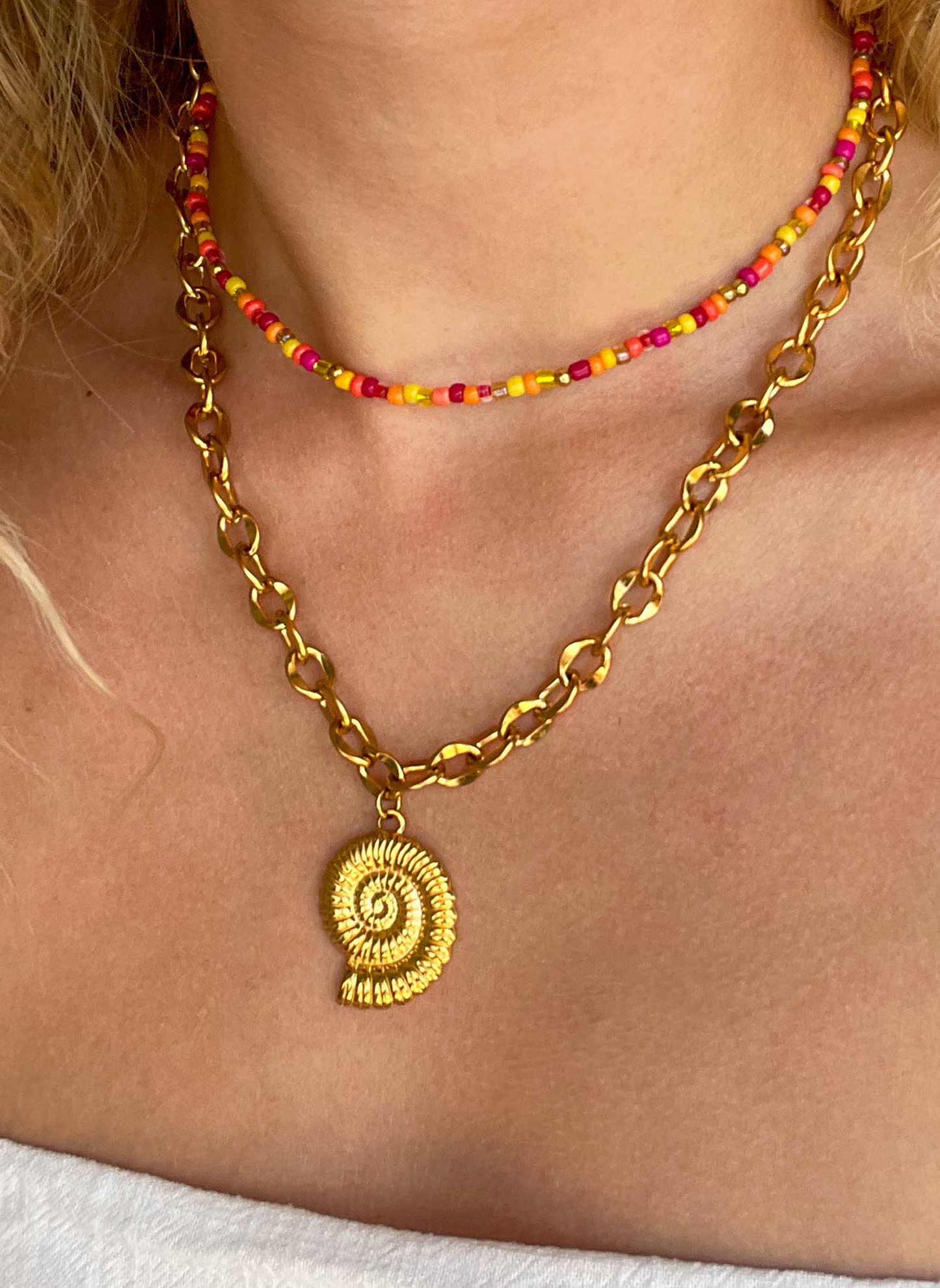 Collier de perles - Rose et jaune