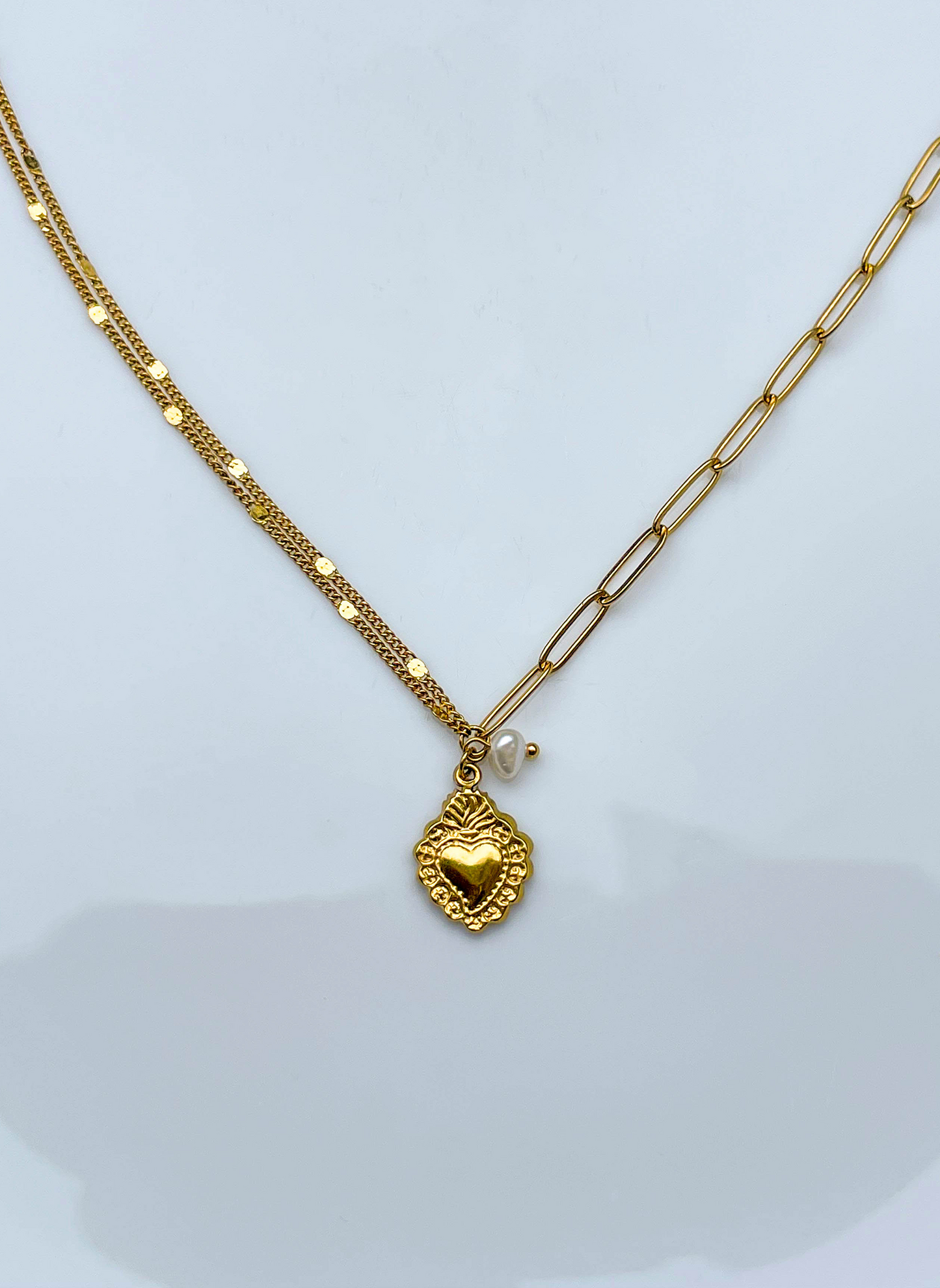 Collier double chaîne - coeur