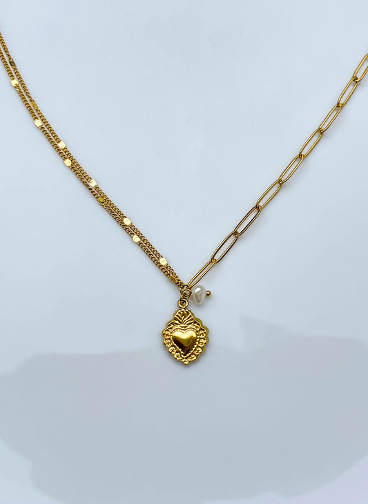 Collier double chaîne - coeur
